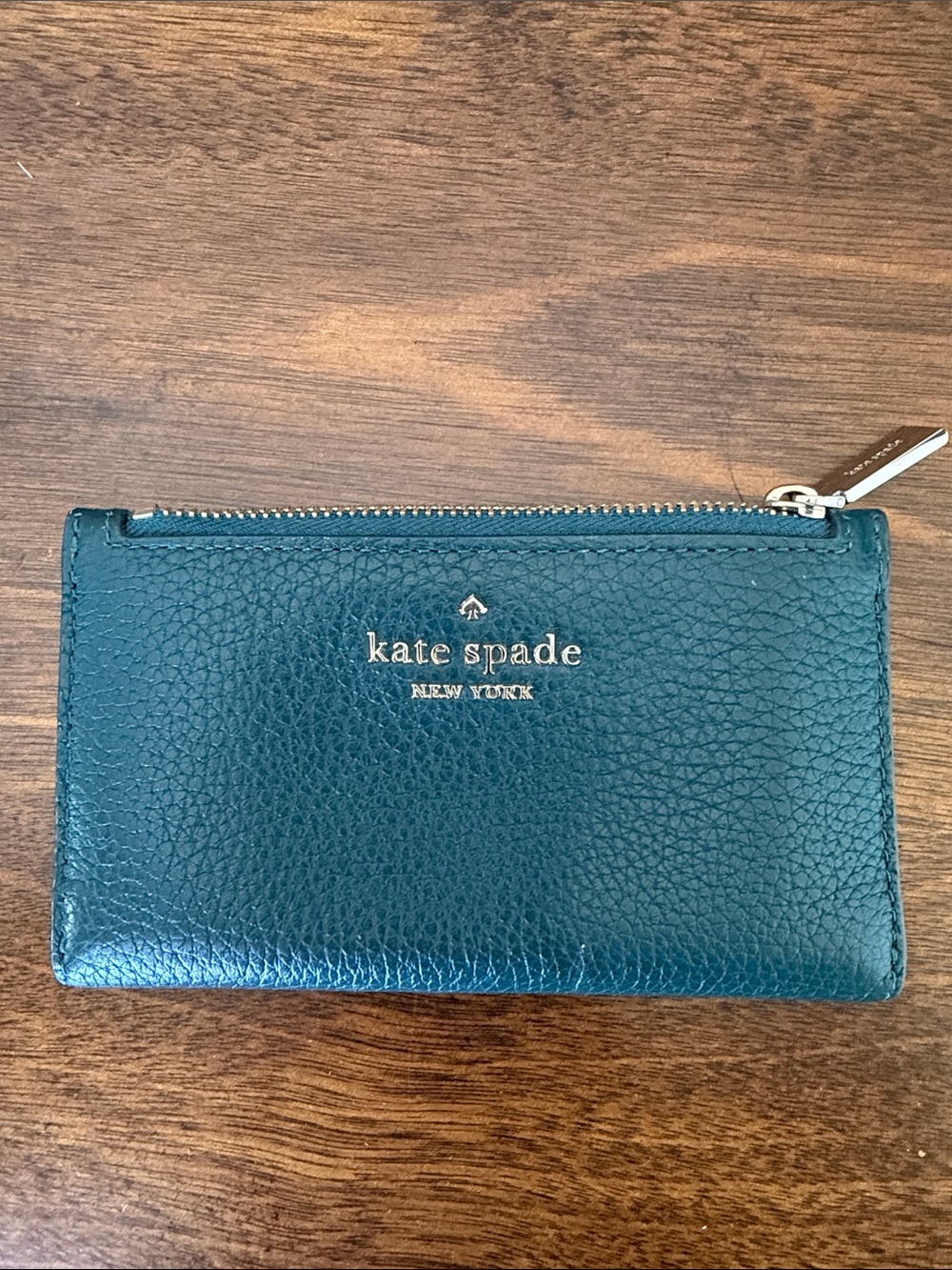 kate spade Pebbled Leather Zip Card Case with Gold Logo